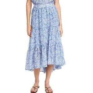 Xirena Iris Silk Cotton Floral Midi Skirt in Blue Bell Size Small